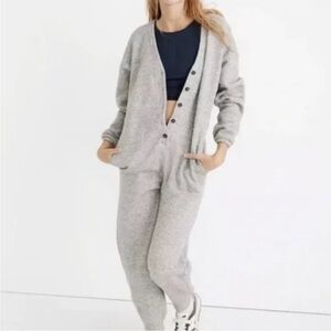 MADEWELL BETTERTERRY HEATHER GREY V-NECK BUTTON FRONT COVERALL JUMPSUIT XXS